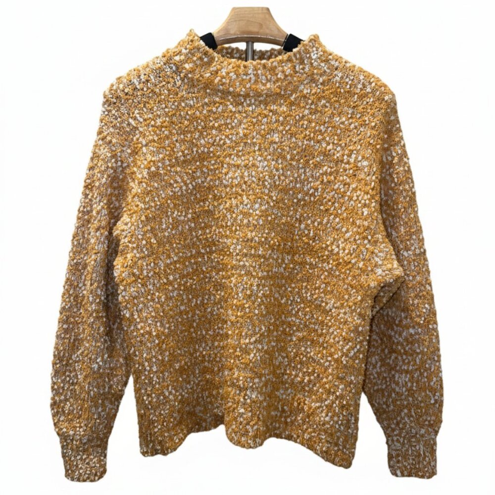 Taylor & Sage Mustard Yellow and White “Popcorn” Mock Neck Sweater